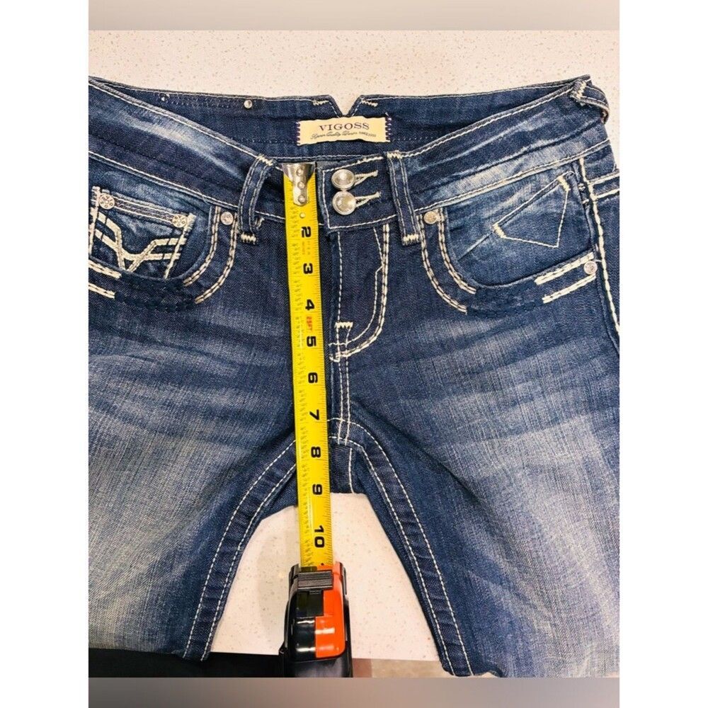 Vigoss Low Rise Straight Leg Jeans 28x32 Dark Blue Wash Stretch Y2K Women’s EUC - Picture 12 of 13
